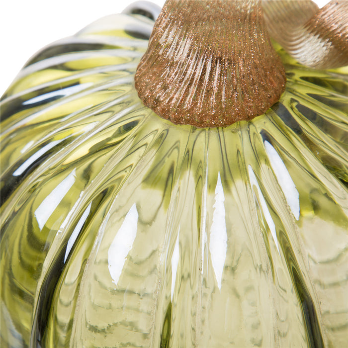 5.91"D Hand Blown Green Crackle Glass Pumpkin Decor