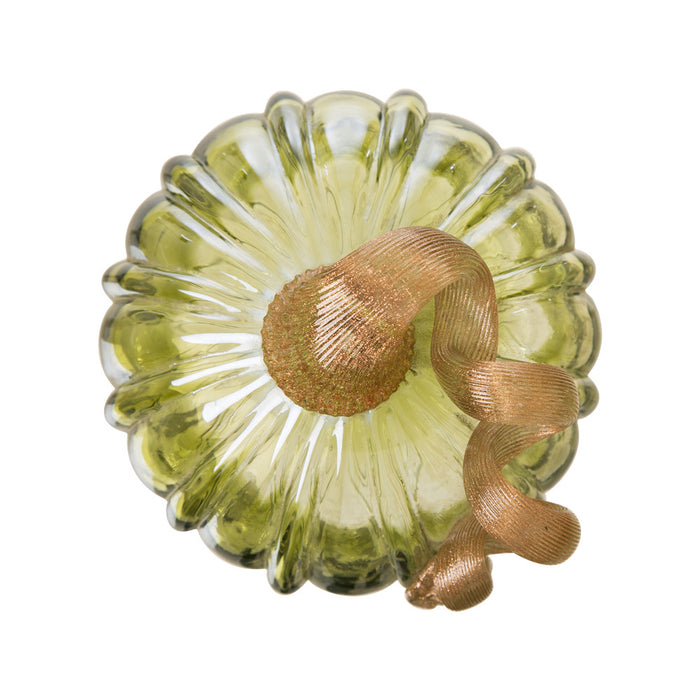 5.91"D Hand Blown Green Crackle Glass Pumpkin Decor