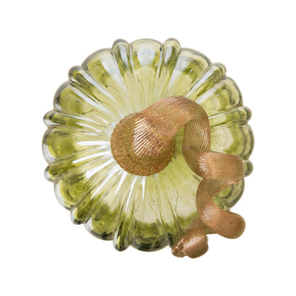 5.91"D Hand Blown Green Crackle Glass Pumpkin Decor