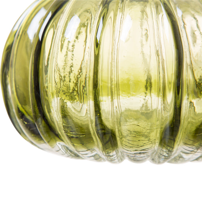 5.91"D Hand Blown Green Crackle Glass Pumpkin Decor