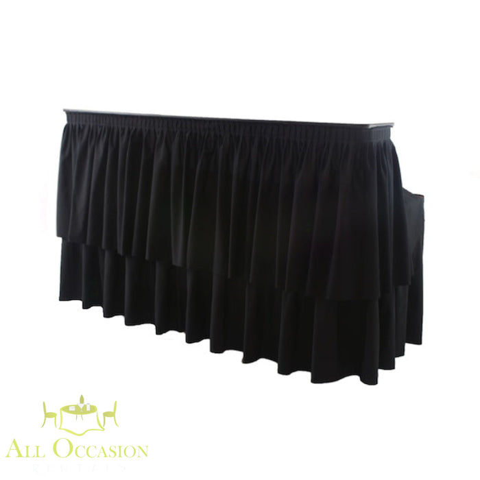 6' Bar with Black Draping rental for sleek and professional beverage service at events.