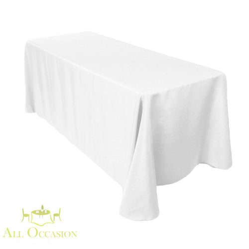 6 ft Polyester White Table Drape rental for elegant event setups and occasions, providing a clean classic look.