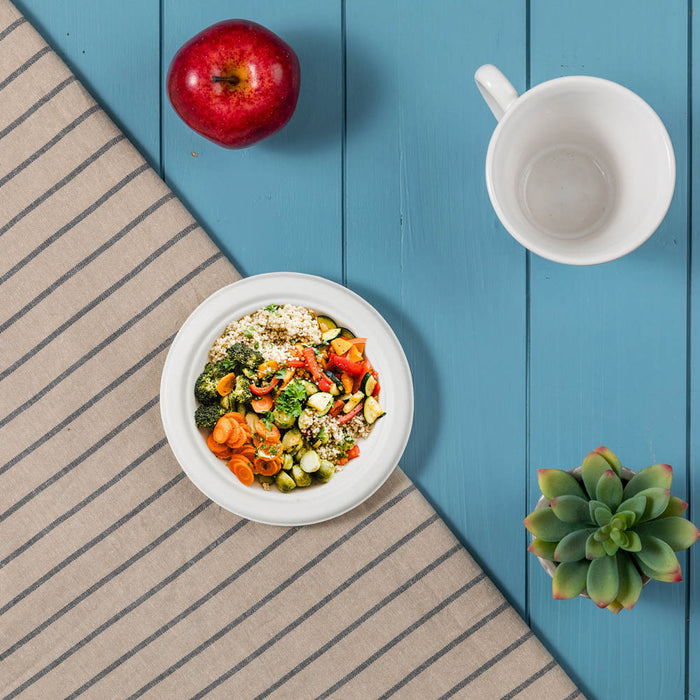 6 inch White Compostable & Disposable Sugarcane Plates, 600 Pack