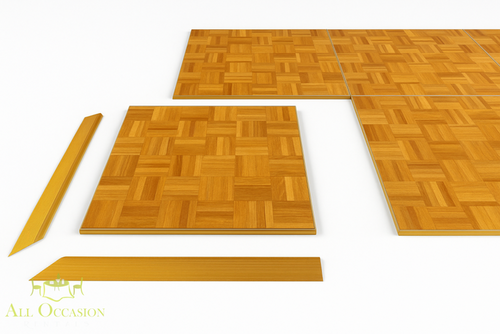 6' X 9' Oak Dance Floor Rental pieces showing elegant design and polished wood finish, ideal for events.