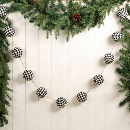 72"L Black & White Plaid Fabric Garland