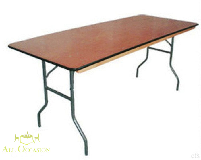 8' banquet table rental for events in Corona, seating 8-10 people, ideal for weddings and parties.