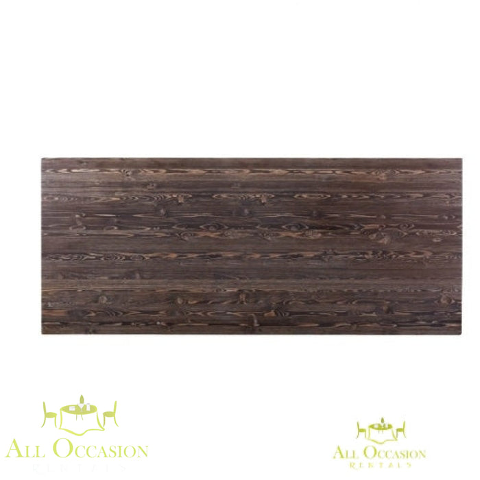 8' Farm Table X-Shape Leg – Rustic event table with dark wood finish and sturdy design for elegant gatherings.