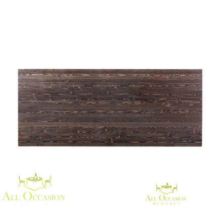 8' Farm Table X-Shape Leg – Rustic event table with dark wood finish and sturdy design for elegant gatherings.