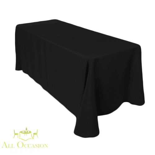 8 ft Polyester Black Table Drape rental for elegant events, providing a sleek and modern finish.