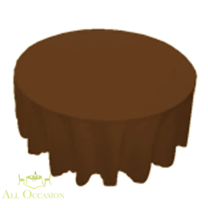 90 inch Round Polyester Tablecloth Chocolate draped over a round table, ideal for elegant events.