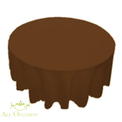 90 inch Round Polyester Tablecloth Chocolate draped over a round table, ideal for elegant events.