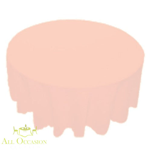 90 inch Round Polyester Tablecloth Pink displayed on a round table for elegant event settings.