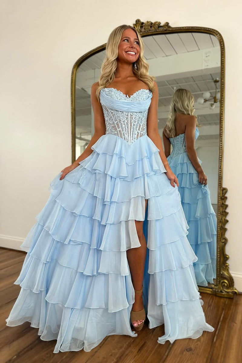 A Line Sweetheart Red Chiffon Long Prom Dress with Appliques