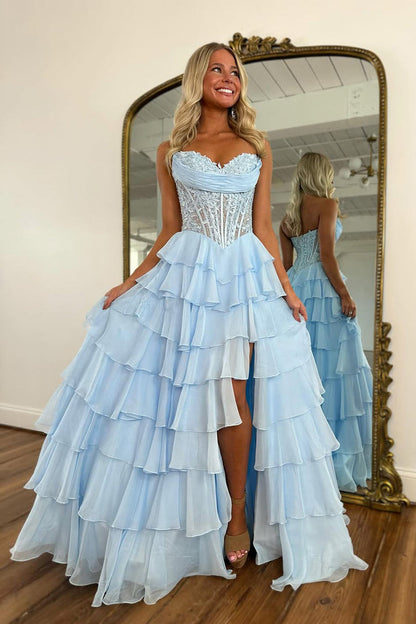 A Line Sweetheart Red Chiffon Long Prom Dress with Appliques