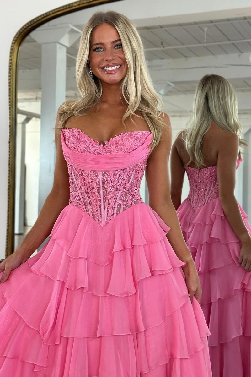 A Line Sweetheart Red Chiffon Long Prom Dress with Appliques