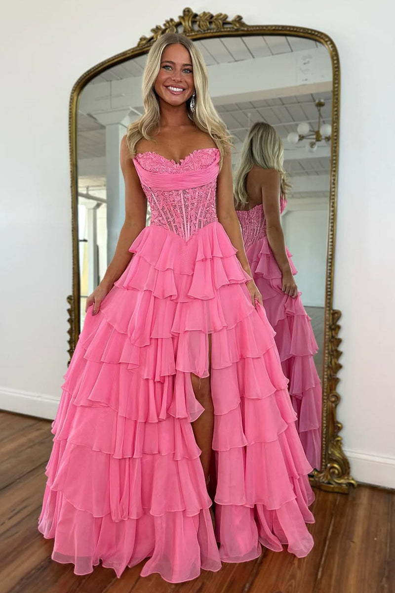 A Line Sweetheart Red Chiffon Long Prom Dress with Appliques
