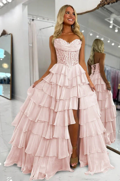 A Line Sweetheart Red Chiffon Long Prom Dress with Appliques