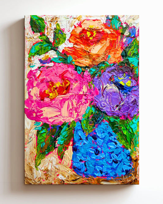 "Absorbed" Floral Bouquet Original 5x7" Painting on Gallery Wrapped Canvas