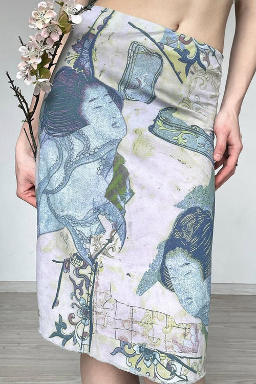 Abstract Print Mesh Bodycon Skirt
