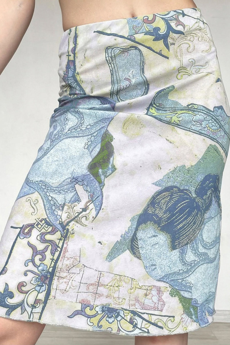 Abstract Print Mesh Bodycon Skirt