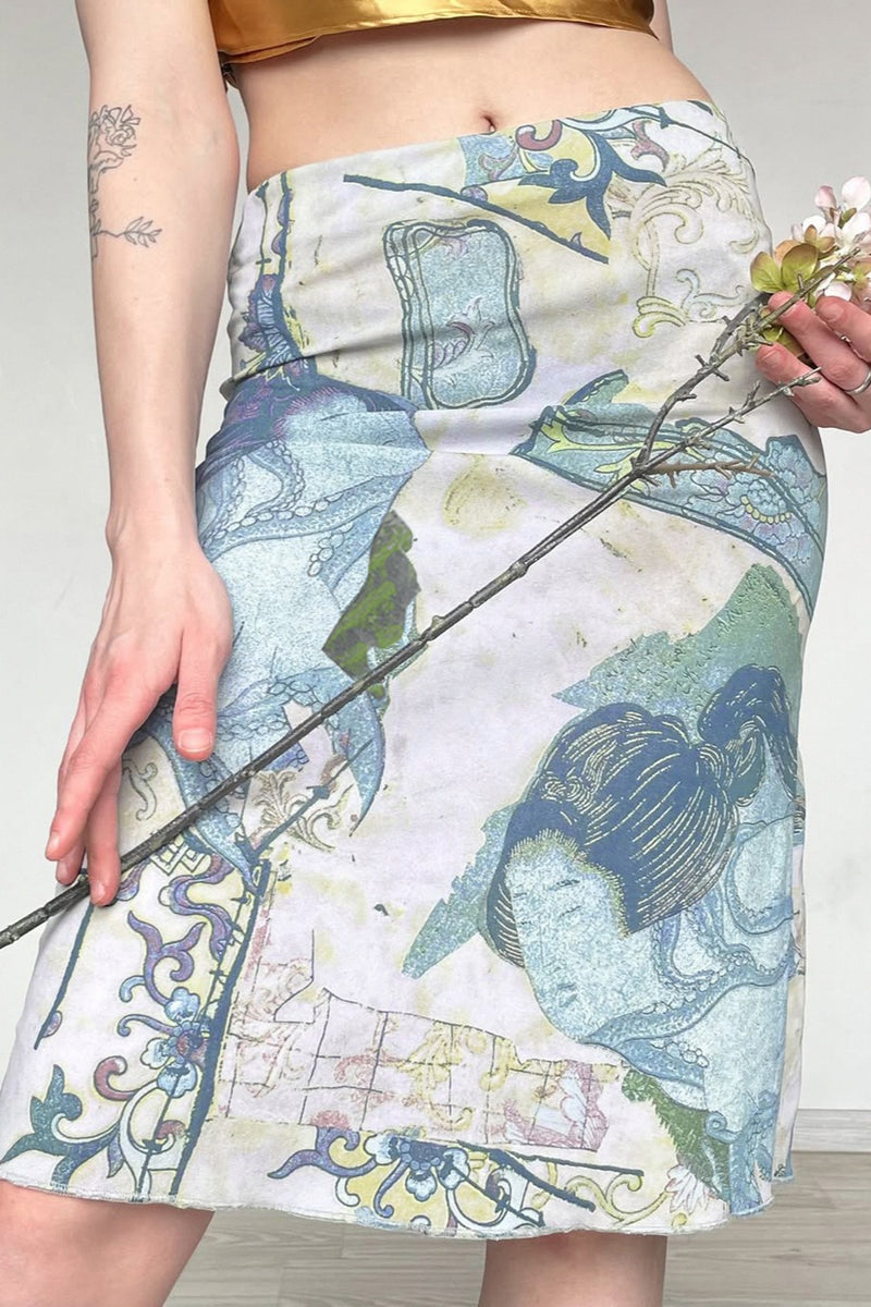 Abstract Print Mesh Bodycon Skirt