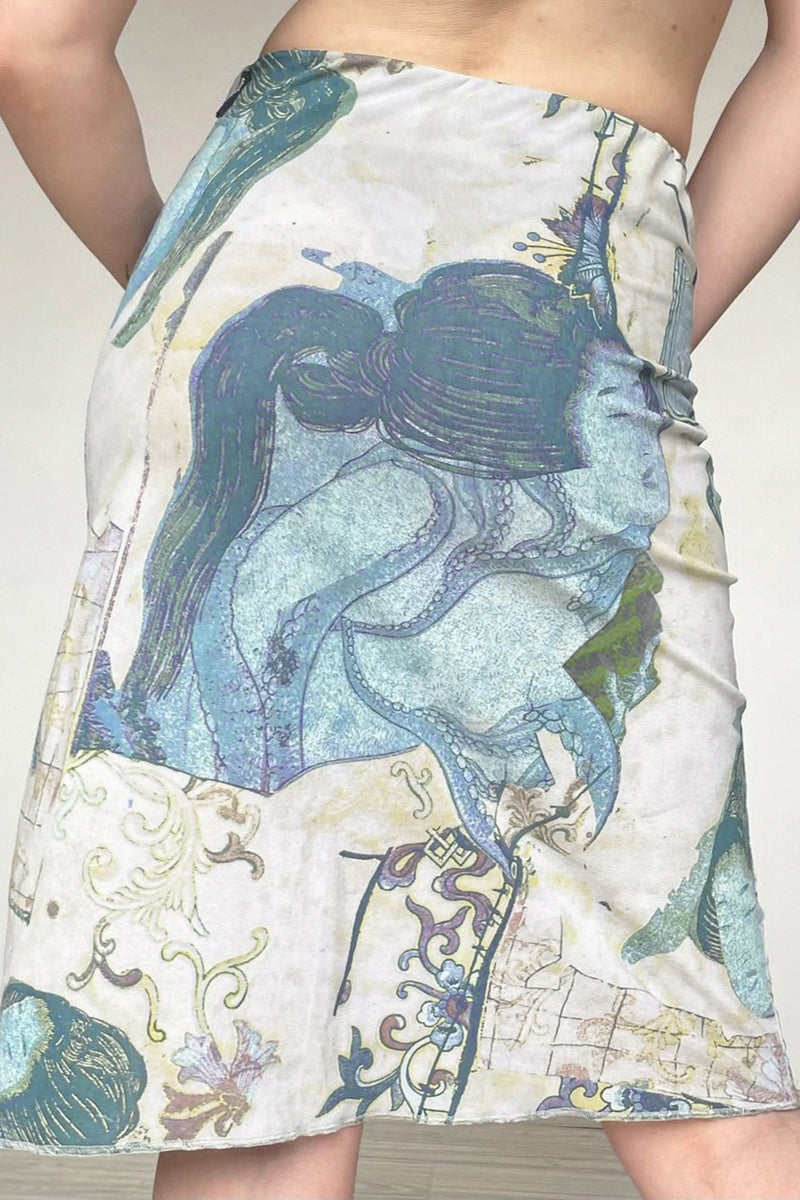 Abstract Print Mesh Bodycon Skirt