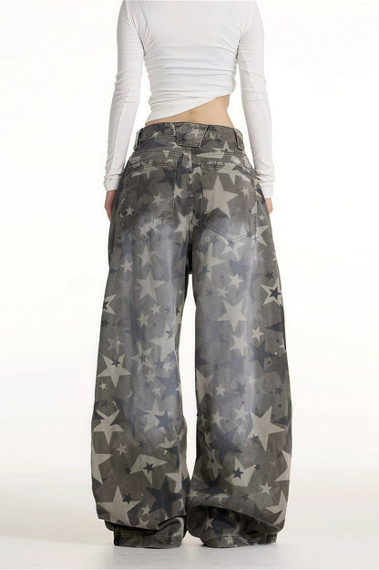 All Over Star Printed Wide Leg Jeans