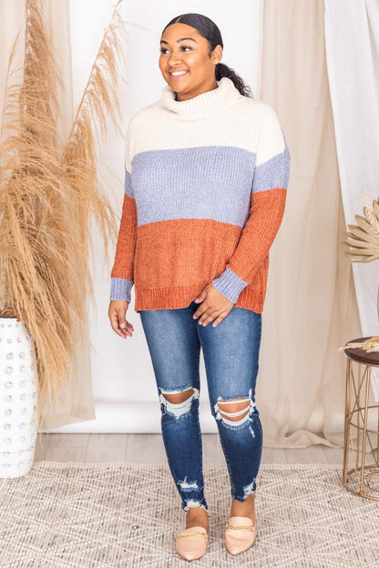 Always Memorable Rust/Blue Turtleneck Striped Sweater FINAL SALE