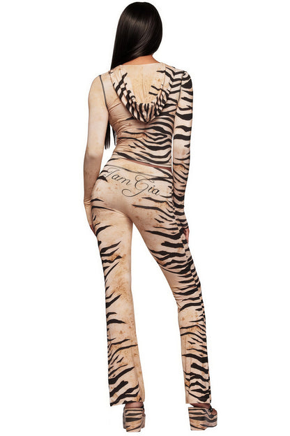 Animal Print Hooded Elastic Two Piece Set