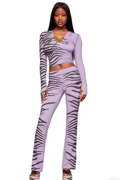 Animal Print Hooded Elastic Two Piece Set