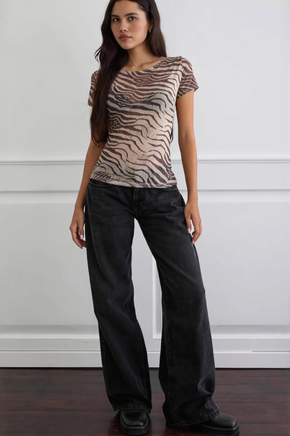 Animal Print Mesh Sheer T-shirt