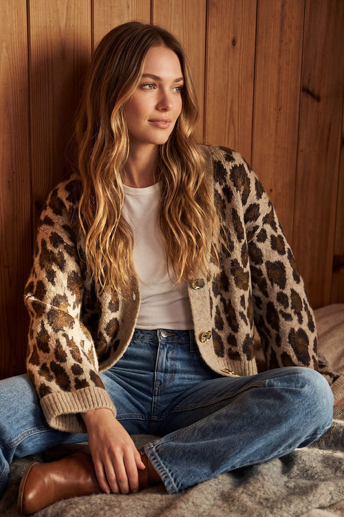 Animal Print Oversized Button Cardigan