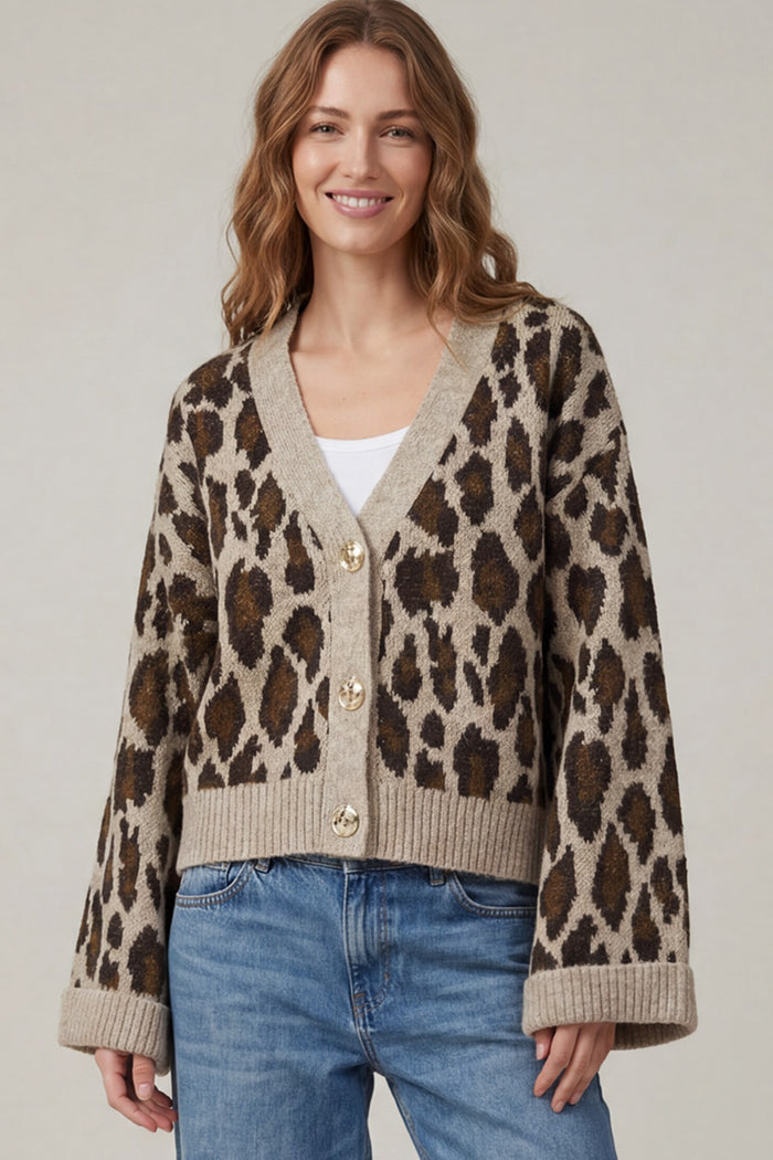 Animal Print Oversized Button Cardigan