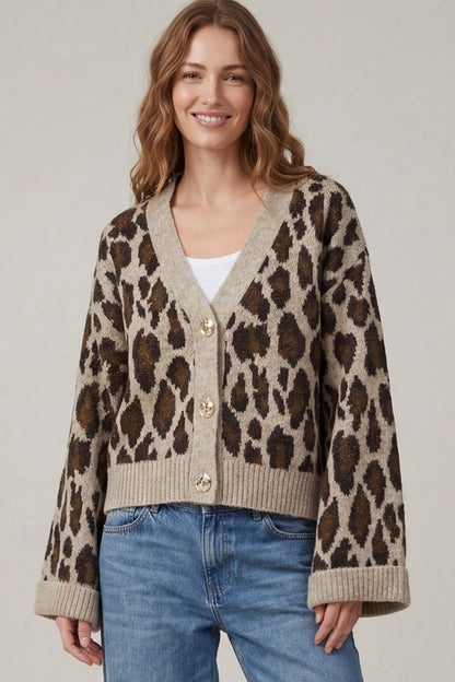 Animal Print Oversized Button Cardigan