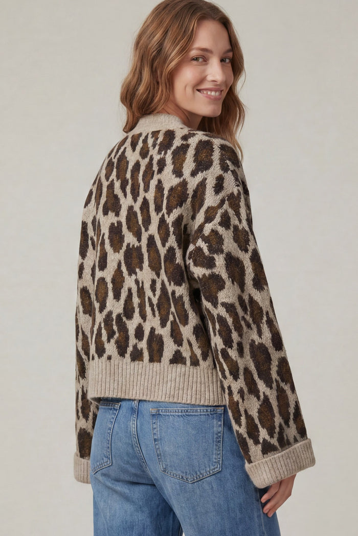 Animal Print Oversized Button Cardigan