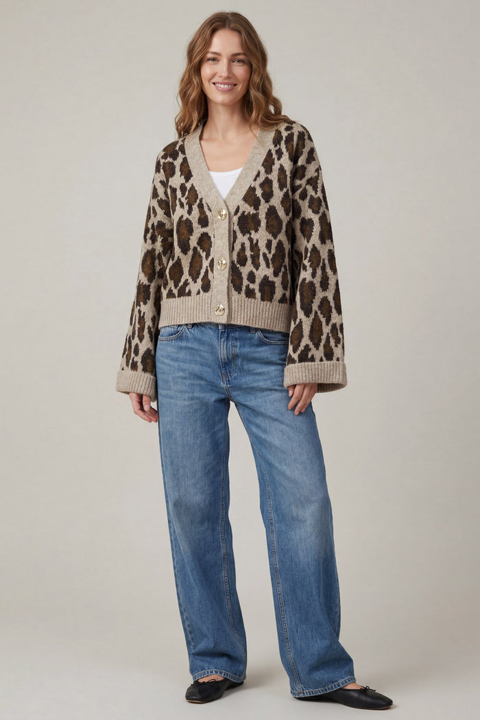 Animal Print Oversized Button Cardigan