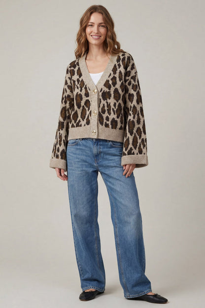 Animal Print Oversized Button Cardigan