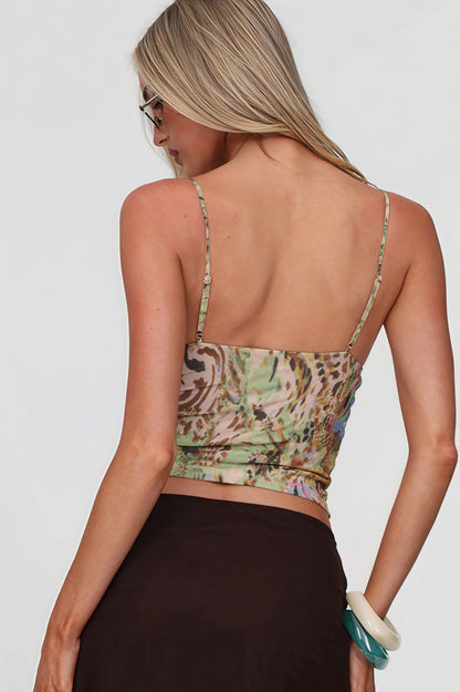 Animal Print Sequin Deep V Slim Cami Top