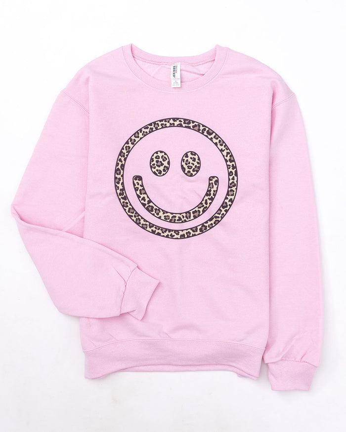 Animal Print Smiley Face Pink Graphic Sweatshirt