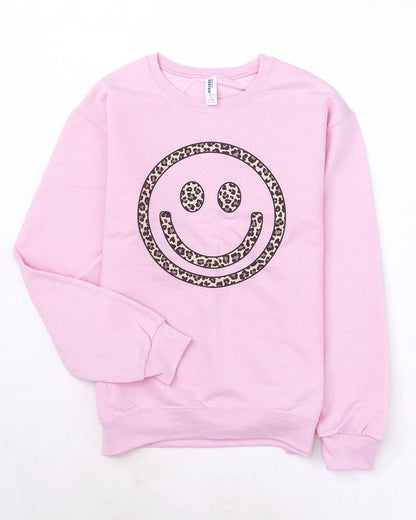 Animal Print Smiley Face Pink Graphic Sweatshirt
