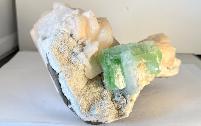 Apophyllite on stilbite on Matrix - Of Coins & Crystals