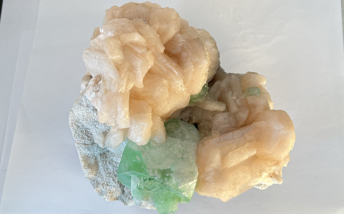 Apophyllite on stilbite on Matrix - Of Coins & Crystals