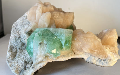 Apophyllite on stilbite on Matrix - Of Coins & Crystals