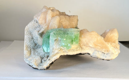 Apophyllite on stilbite on Matrix - Of Coins & Crystals