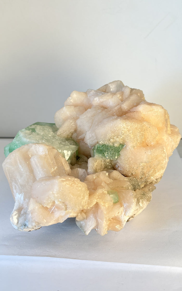 Apophyllite on stilbite on Matrix - Of Coins & Crystals