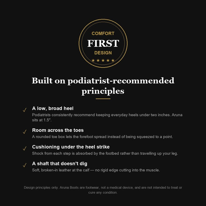 Aruna Boots built on podiatrist-recommended design principles