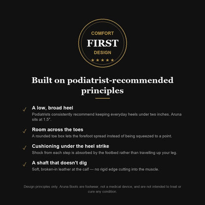 Aruna Boots built on podiatrist-recommended design principles