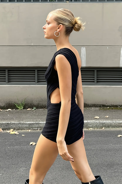 Asym Cutout Patch Knit Mini Dress