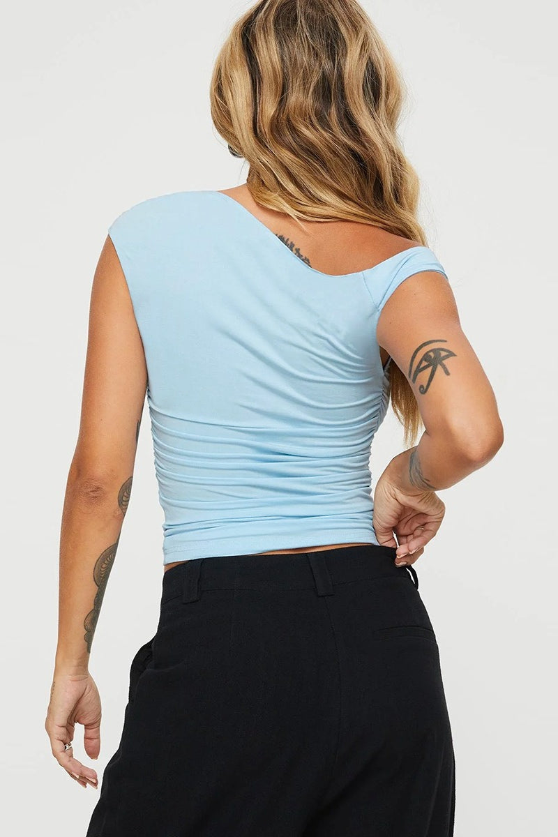 Asym Neck Ruched Slim Blouse