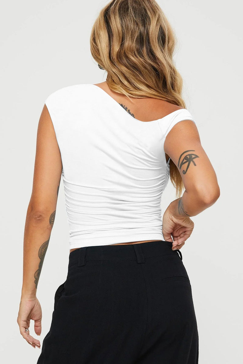 Asym Neck Ruched Slim Blouse